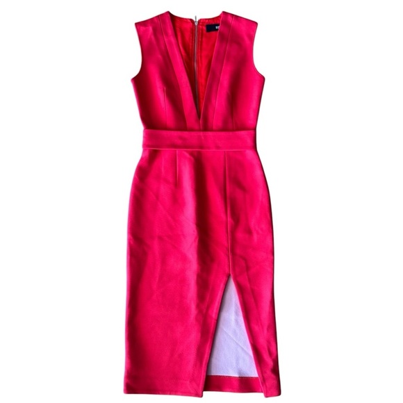 NICHOLAS Size 4 Red Bodycon Dress V Neck Sleeveless Plunge Slit Sheath - Picture 2 of 10